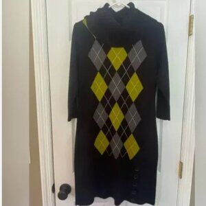 Studio One Turtleneck Knit Dress, Black/Green, Size L
